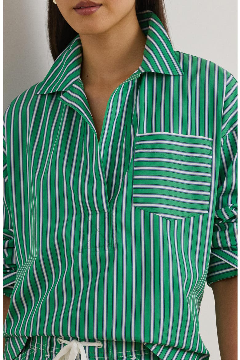 Stachee '70s Stripe Cotton Broadcloth Popover Shirt, Alternate, color, GREEN/ WHITE MULTI