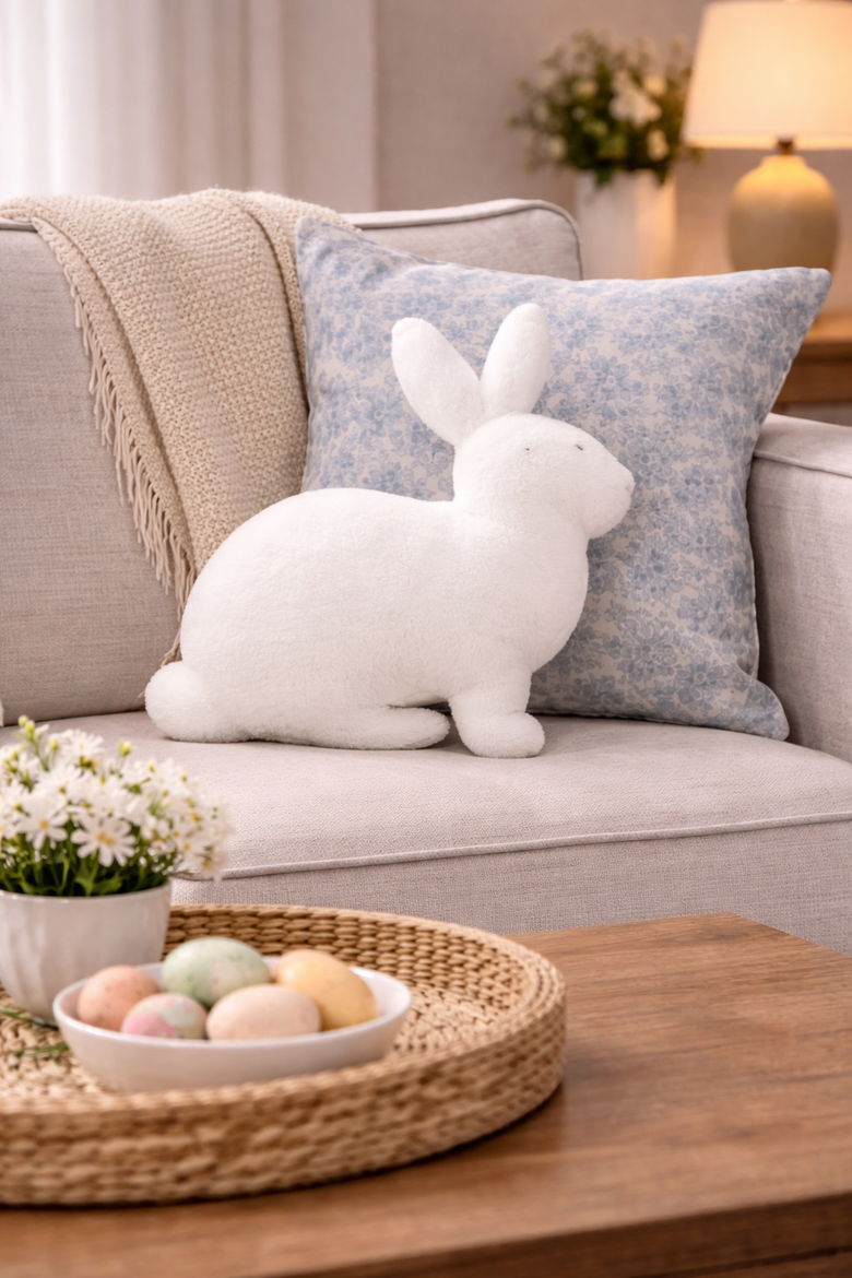 White Easter Bunny Silhouette Shaped Accent Throw Pillow, 16" x 18", Alternate, color, White
