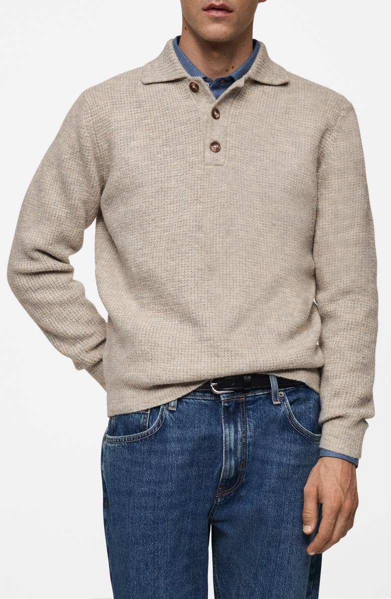 MANGO Waffle Knit Polo Sweater, Main, color, 