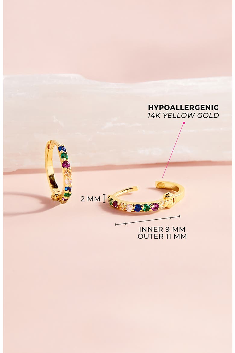 14k Jeweled Cubic Zirconia Huggie Earrings, Alternate, color, Multi-Color