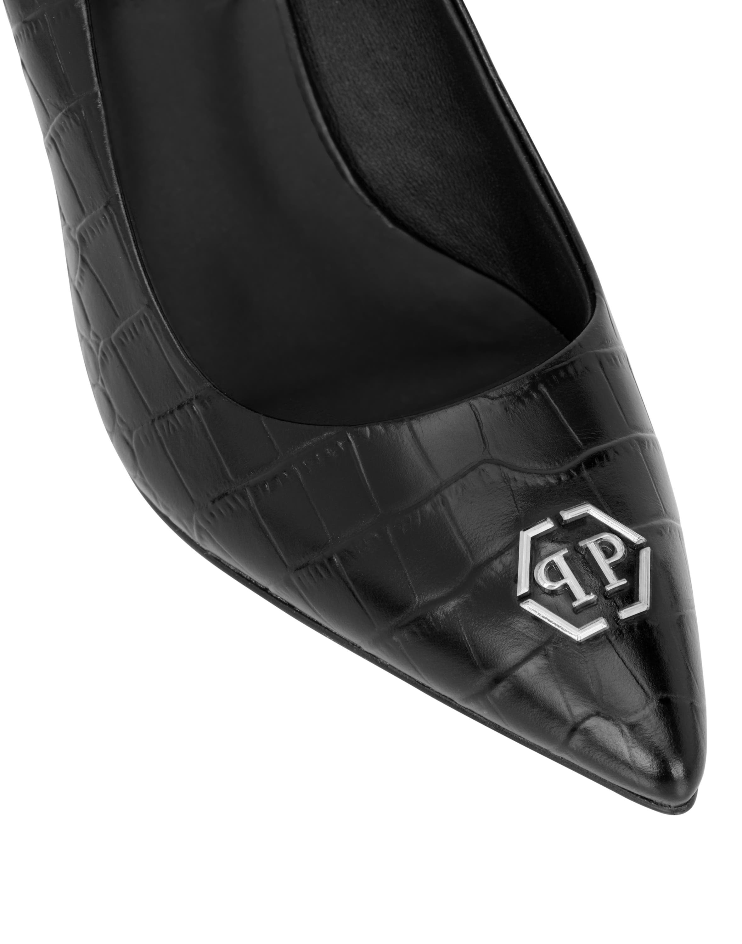 Leather Decollete Pump H85 Cocco Print Hexagon Women, Alternate, color, black
