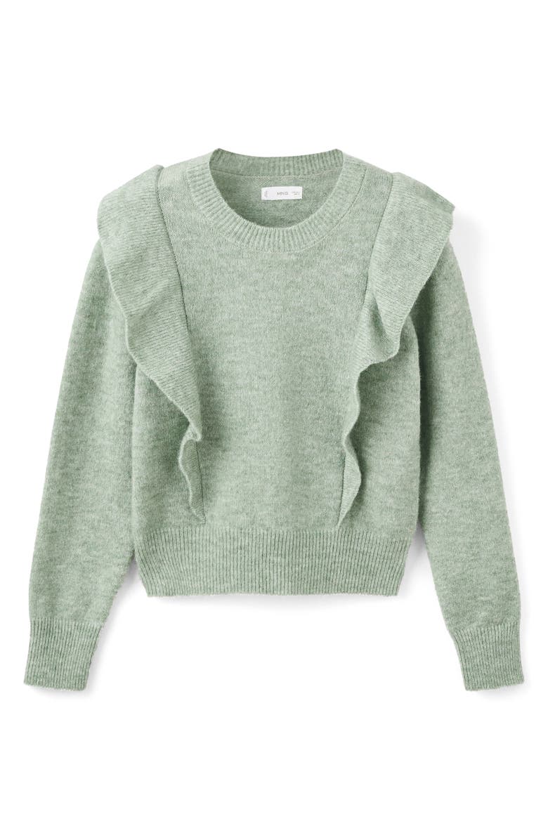 MANGO TEEN Ruffle Crop Sweater, Alternate, color, Green