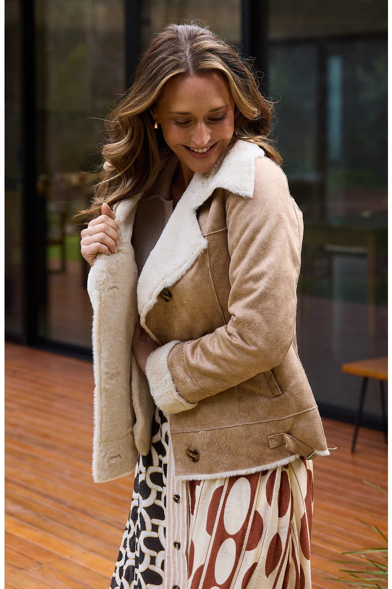Haywood Faux Fur & Faux Suede Jacket, Alternate, color, TAN