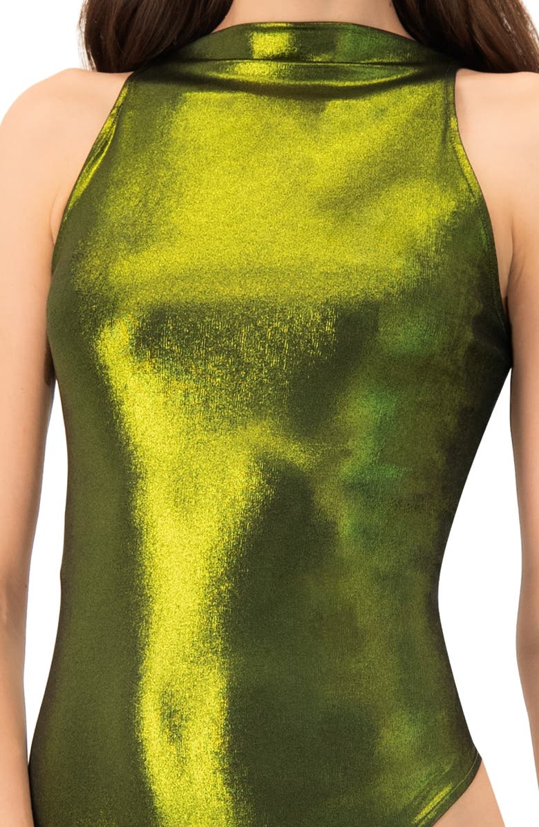 IVONNE Sleeveless Metallic Bodysuit, Alternate, color, Olive Green