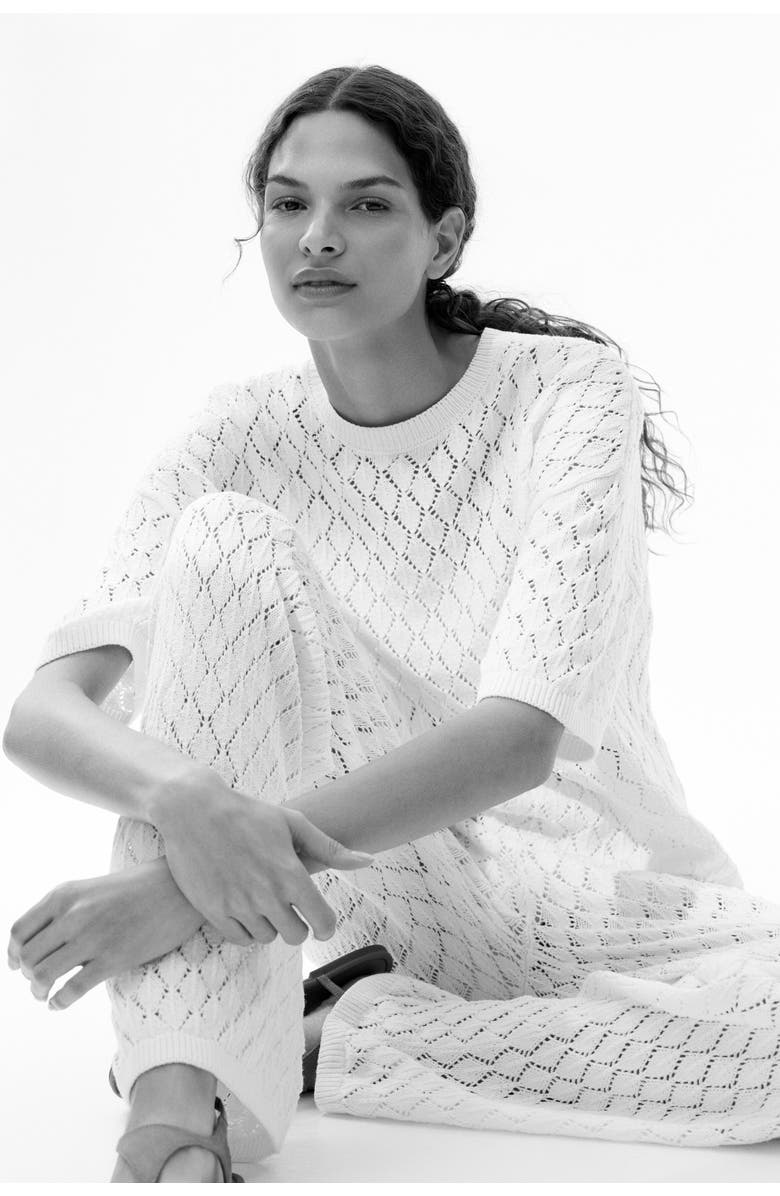 H&M Pointelle-knit Trousers, Alternate, color, Cream