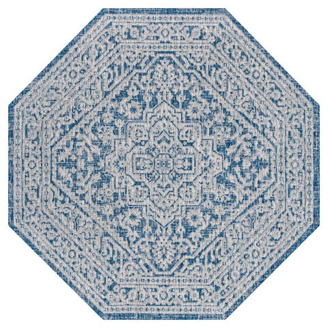 Sinjuri Medallion Textured Weave Octagon Indoor/Outdoor Area Rug