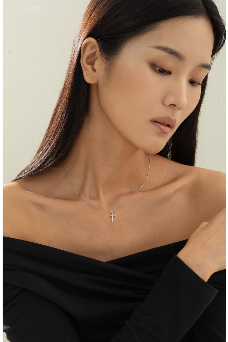 14k Gold Plated Lisette Crystal Cross Necklace Gift Guide, Alternate, color, Silver