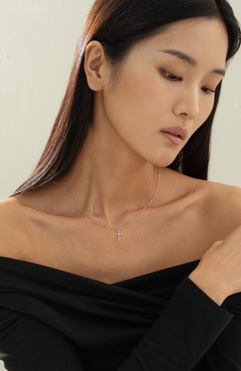 Bearfruit Jewelry 14k Gold Plated Lisette Crystal Cross Necklace Holiday Gift Guide, Alternate, color, Silver