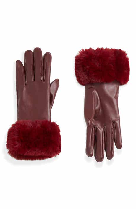 Faux Fur Trim Faux Leather Tech Gloves