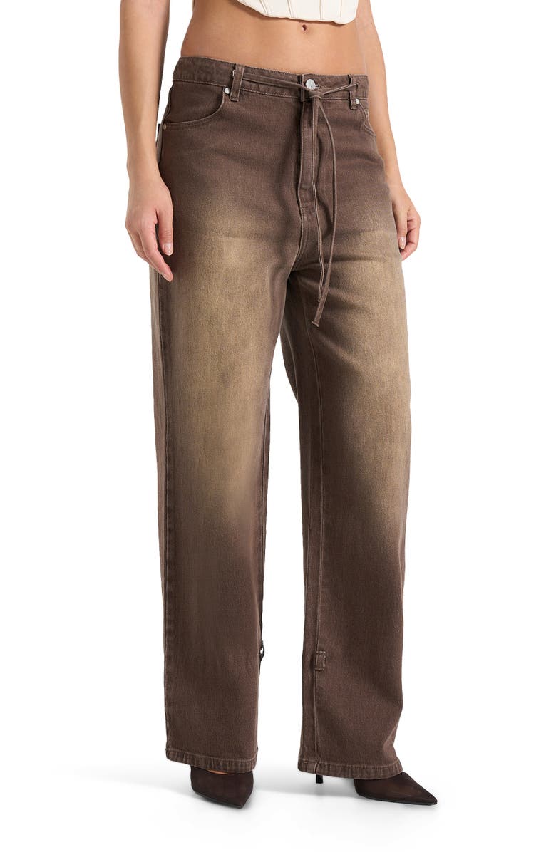 Manière De Voir Faye Relaxed Wide Leg Jeans With Tie Waist, Alternate, color, Brown