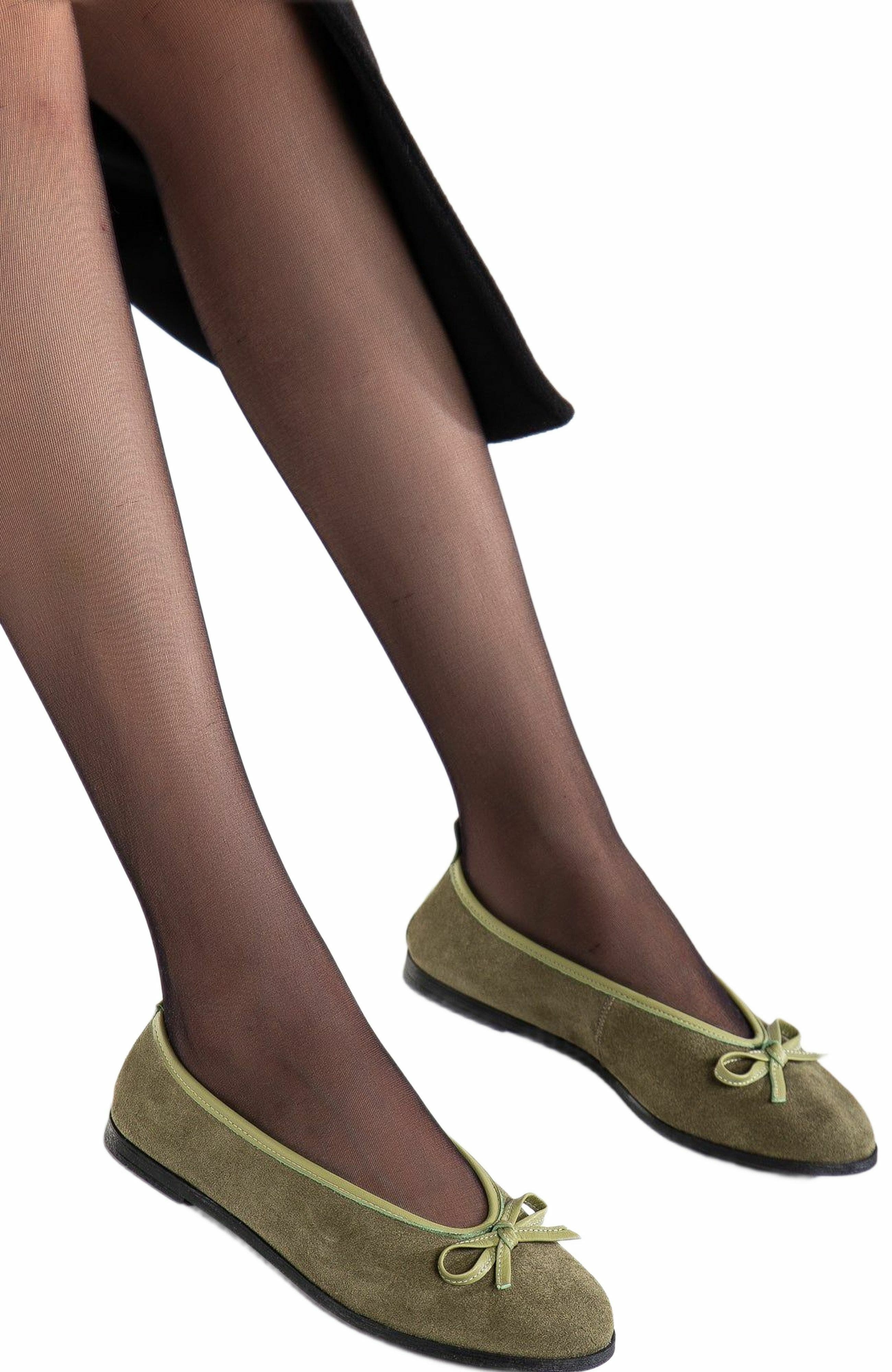 Freya Leather Ballerina Flats, Alternate, color, Khaki Suede Leather