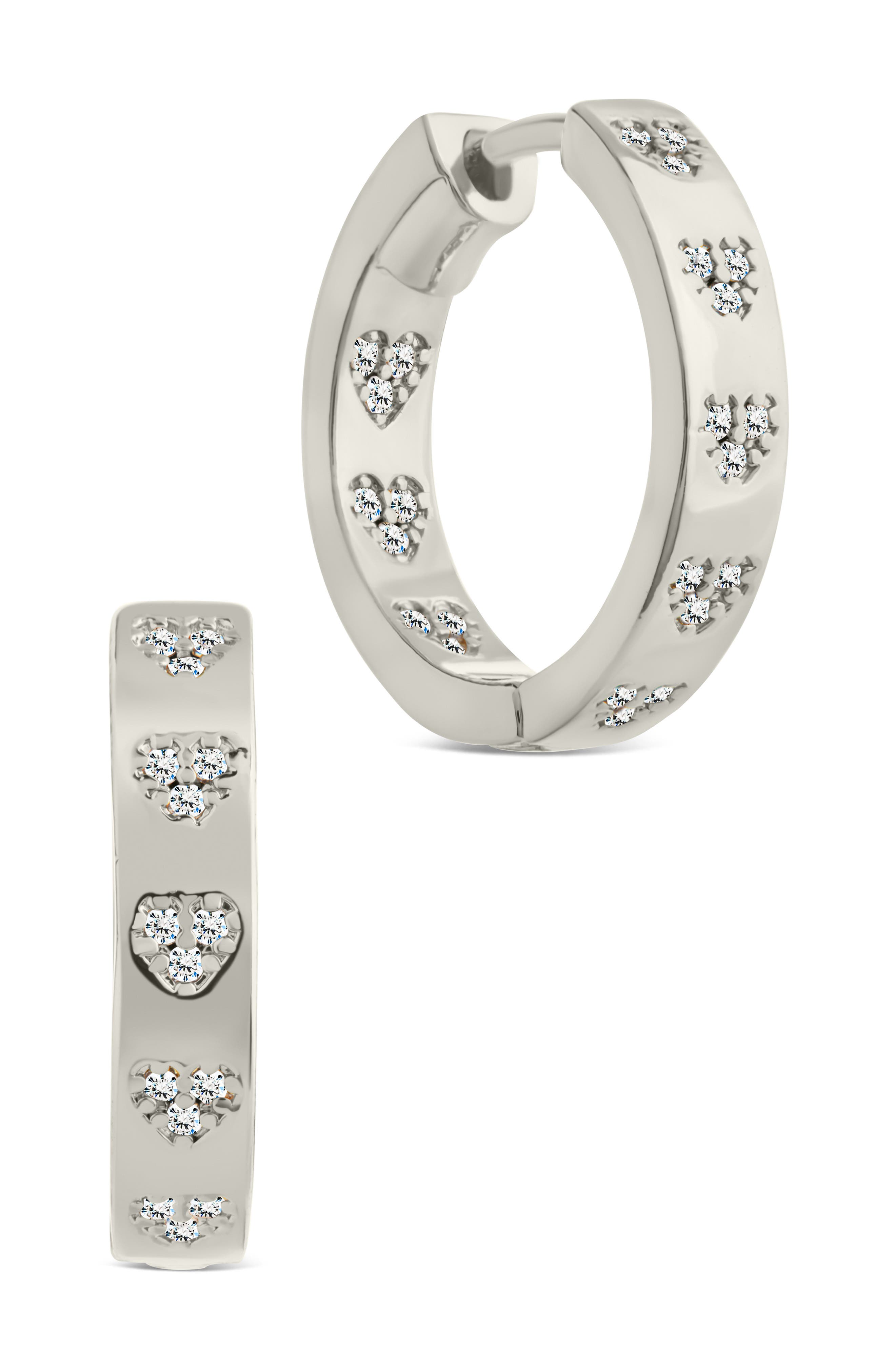 Sterling Forever Cubic Zirconia Heart Station Hoop Earrings