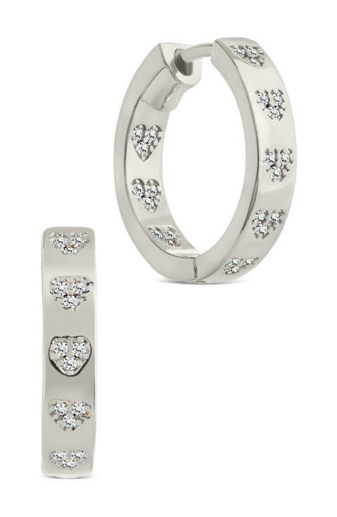 Cubic Zirconia Heart Station Hoop Earrings