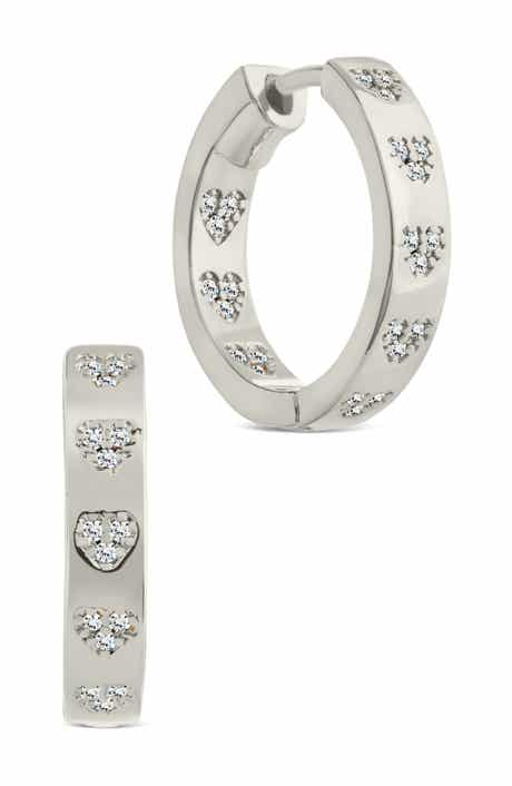 Sterling Forever Cubic Zirconia Heart Station Hoop Earrings