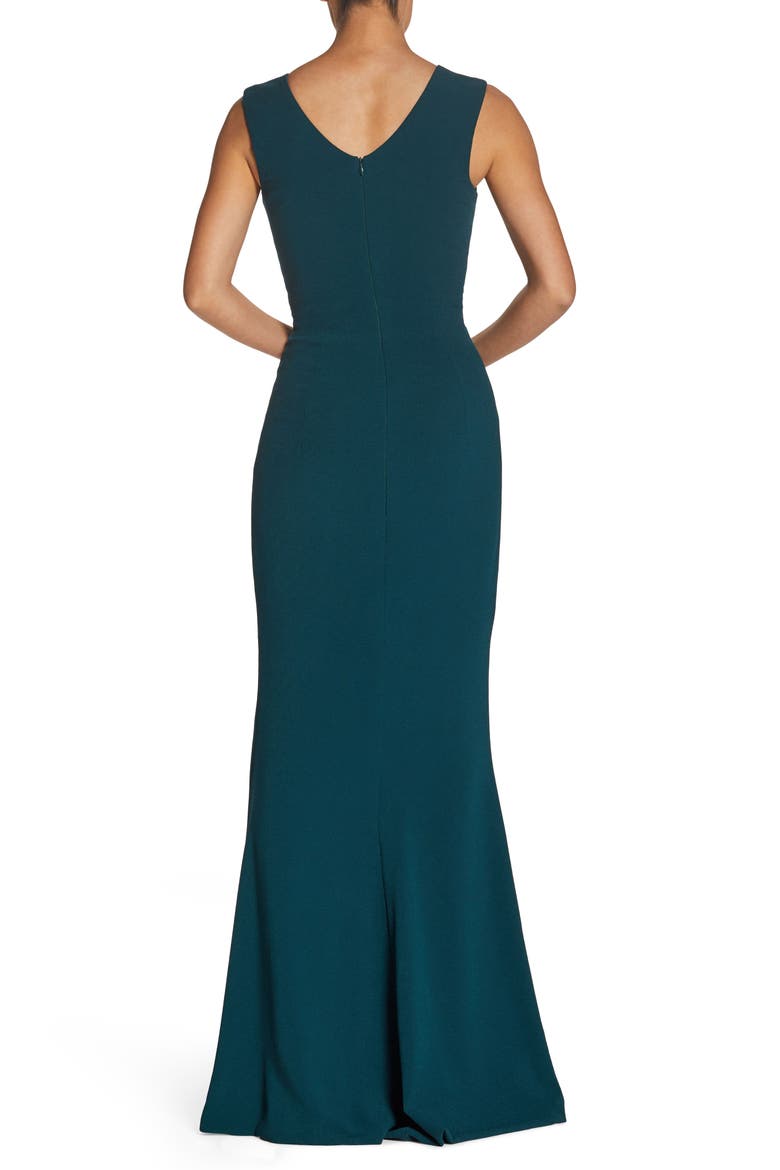Sandra Plunge Crepe Trumpet Gown, Alternate, color, PINE