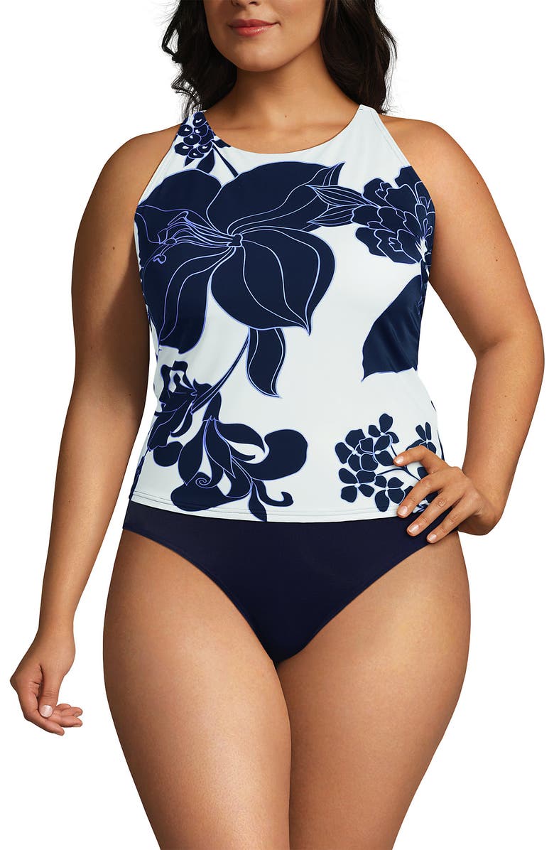 Lands' End Plus Size DD-Cup Tugless High Neck Strappy Back Tankini Swimsuit Top, Alternate, color, 