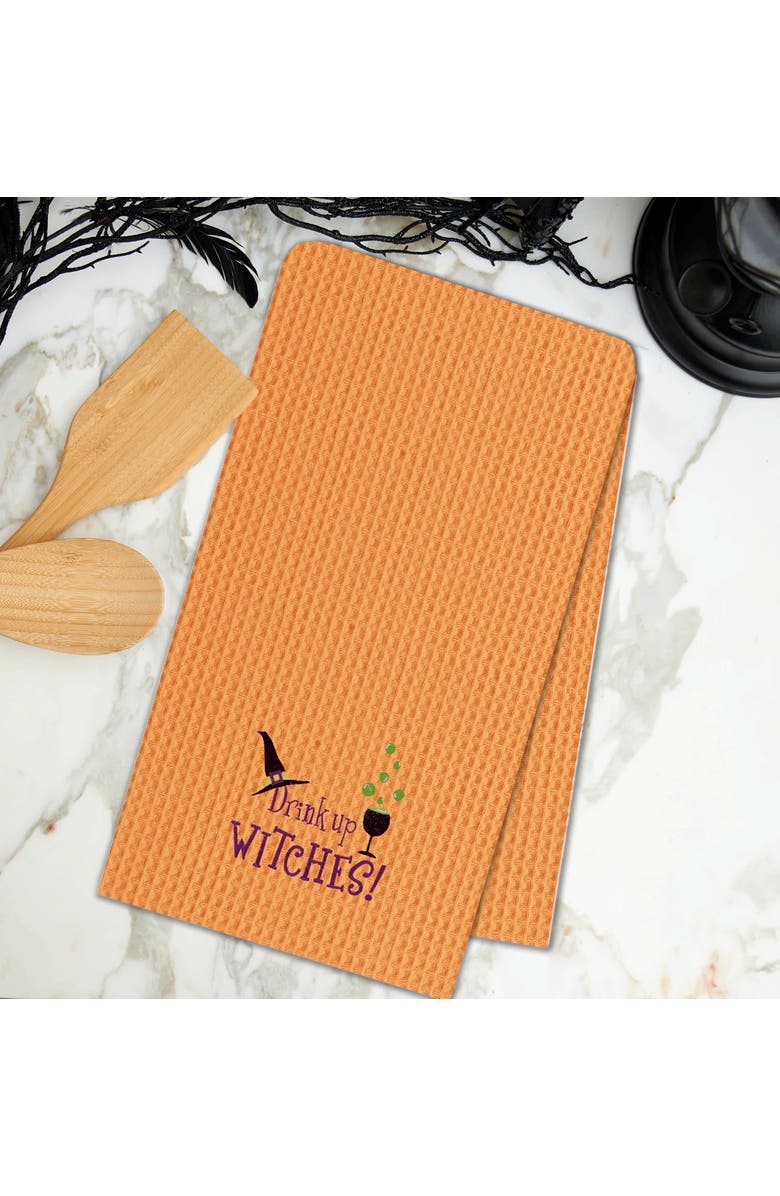 C&F Home Drink Up Witches Halloween Cotton Waffle Weave Kitchen Towel, Alternate, color, Orange