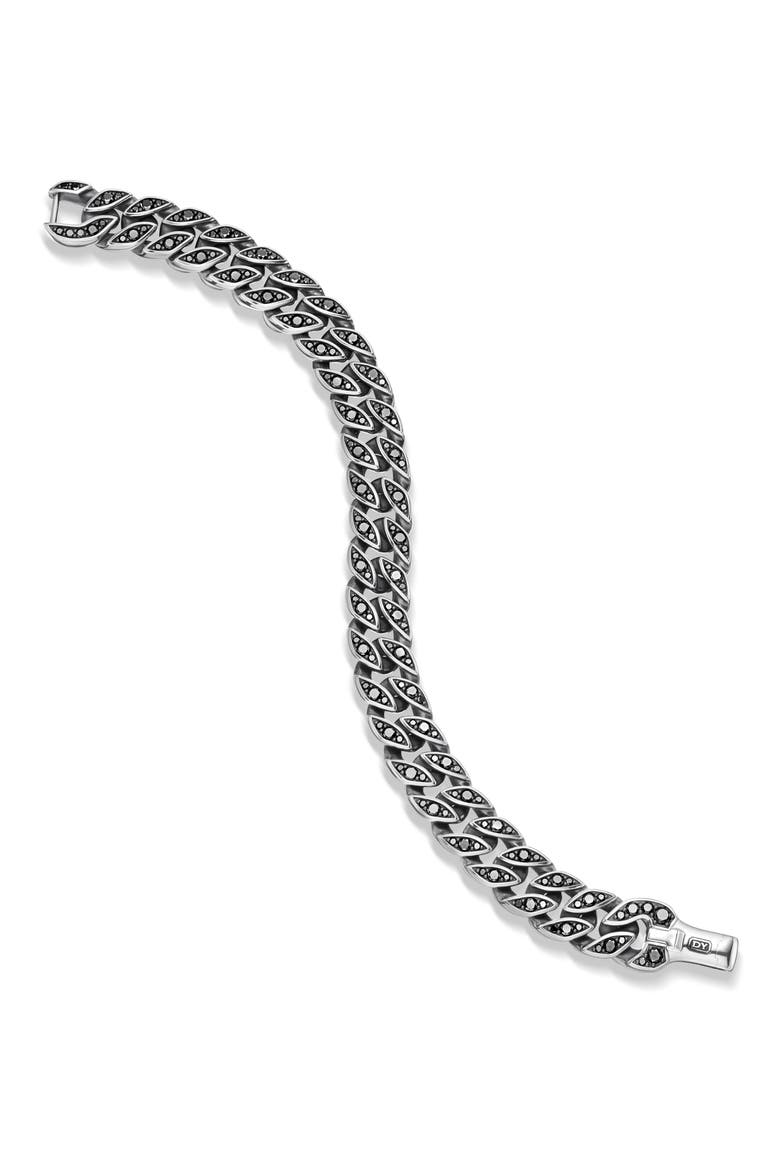 Curb Chain Bracelet in Sterling Silver with Black Diamonds, 11.5mm, Alternate, color, SILVER/ BLACK DIAMOND
