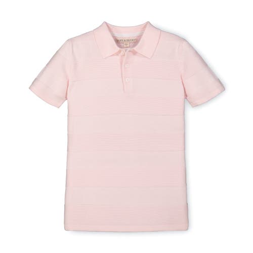 Hope & Henry Baby Boys' Short Sleeve Sweater Polo, Infant In Ballet Pink Textured Stripe