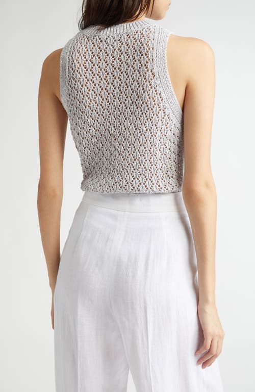 Eleventy Sequin Open Stitch Sweater Tank In Pearl Grey