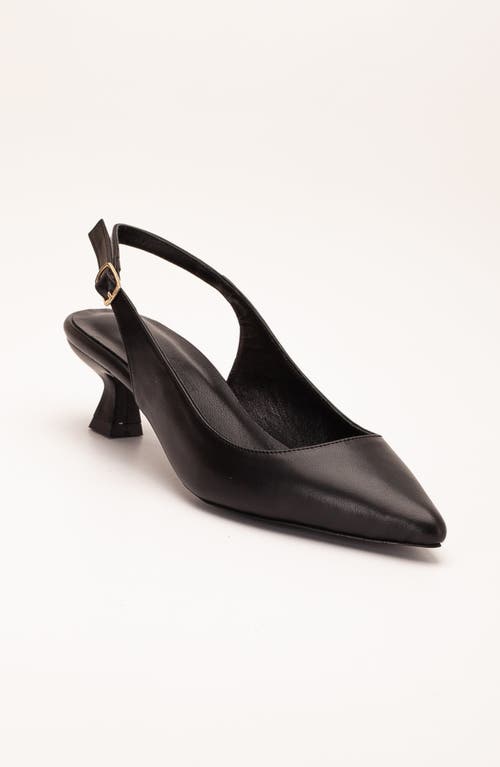 Forever & Always Shoes Lety Slingback Kitten Heel Leather Pumps In Black Leather