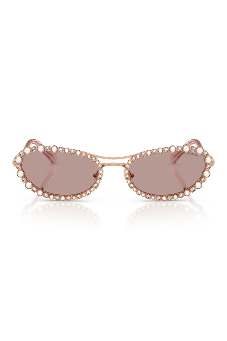56mm Oval Sunglasses, Main, color, ROSE GOLD / LIGHT PURPLE BROWN