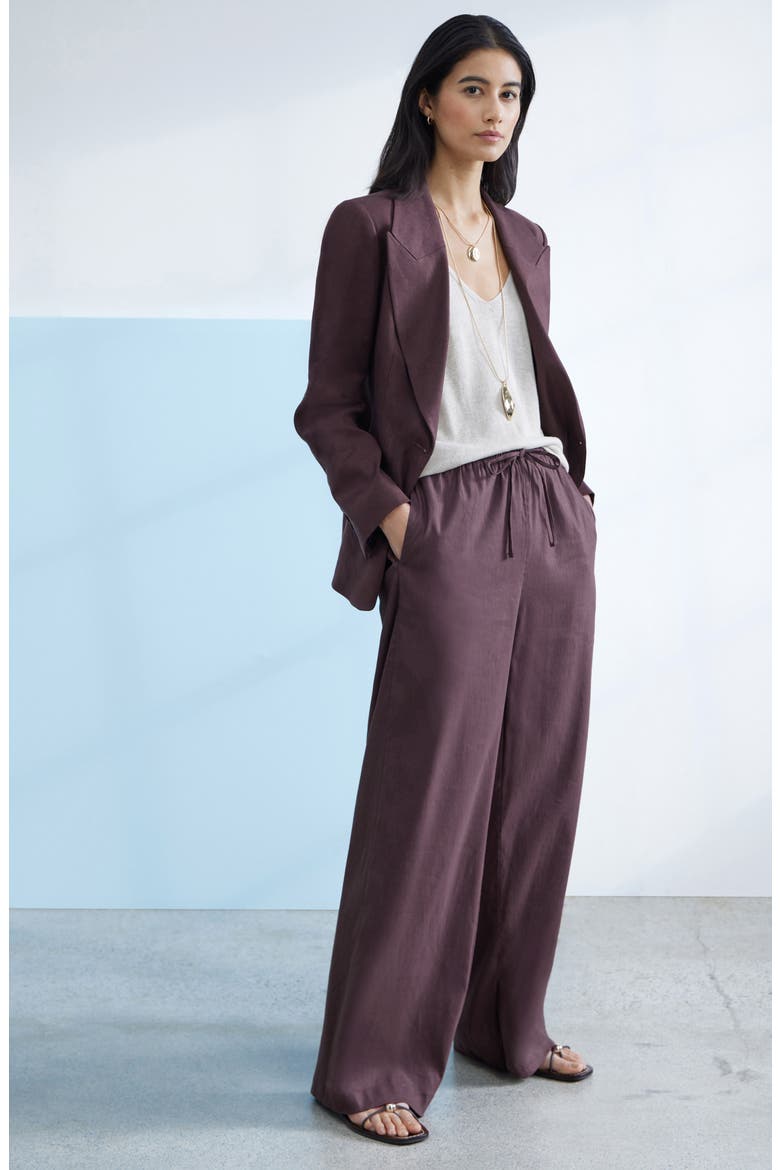 Linen Blend Drawstring Pants, Alternate, color, BROWN ROAST