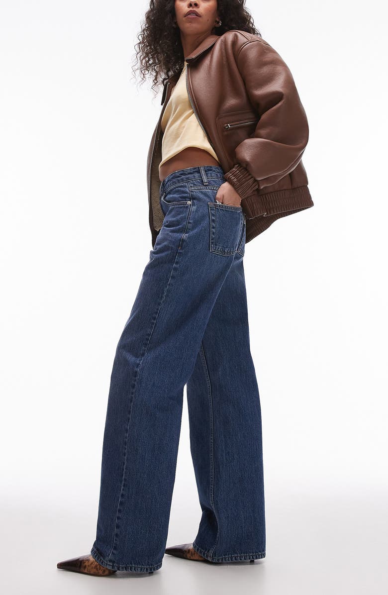 Topshop Mid Rise Wide Leg Jeans, Alternate, color, Mid Blue