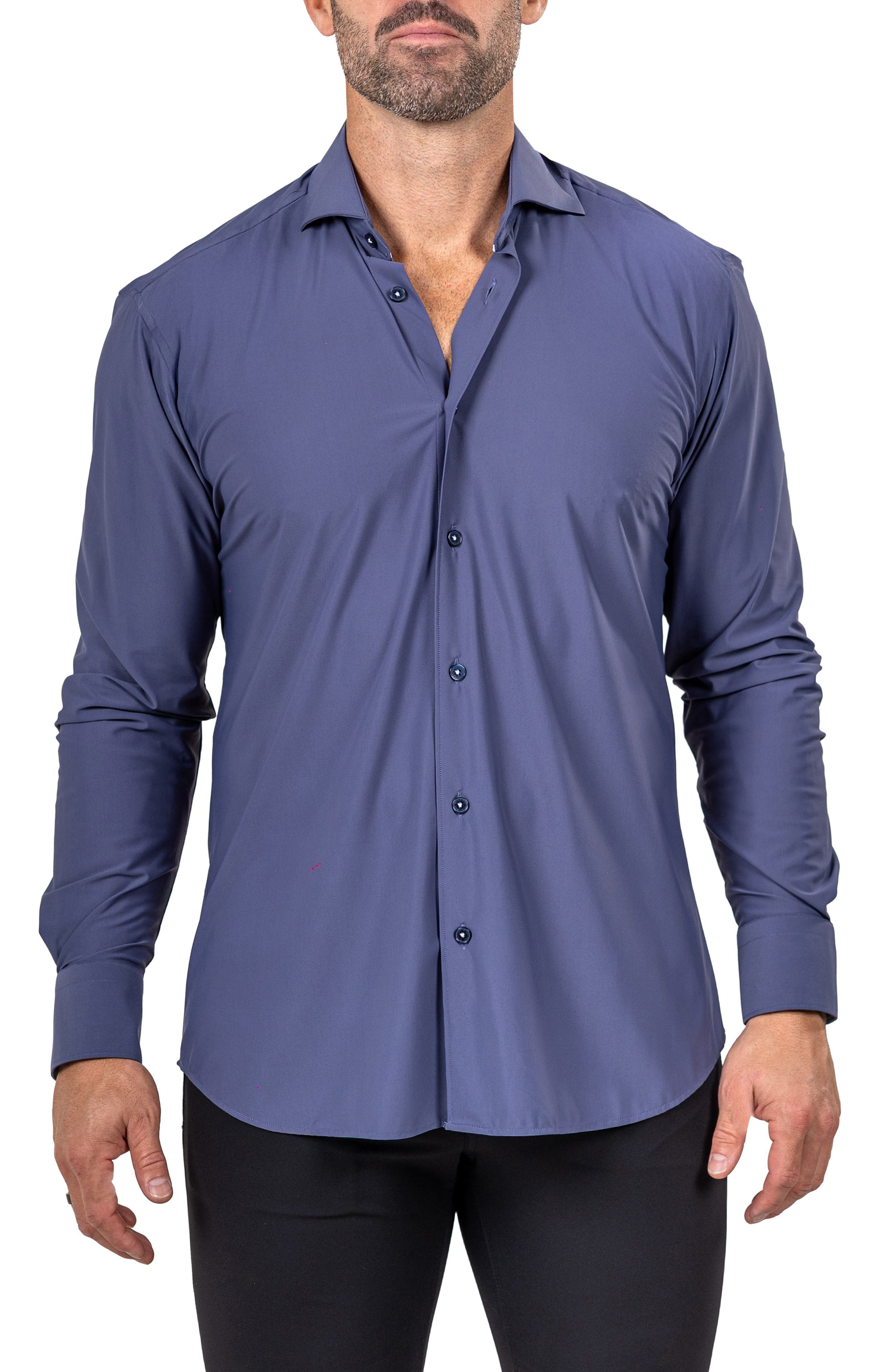 Eins Shaped Fit Marthy3011 Blue Knit Button-Up Shirt