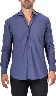 Maceoo Eins Shaped Fit Marthy3011 Blue Knit Button-Up Shirt
