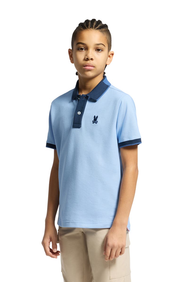 Psycho Bunny Kids' Thatcher Cotton Pique Polo, Alternate, color, Serenity