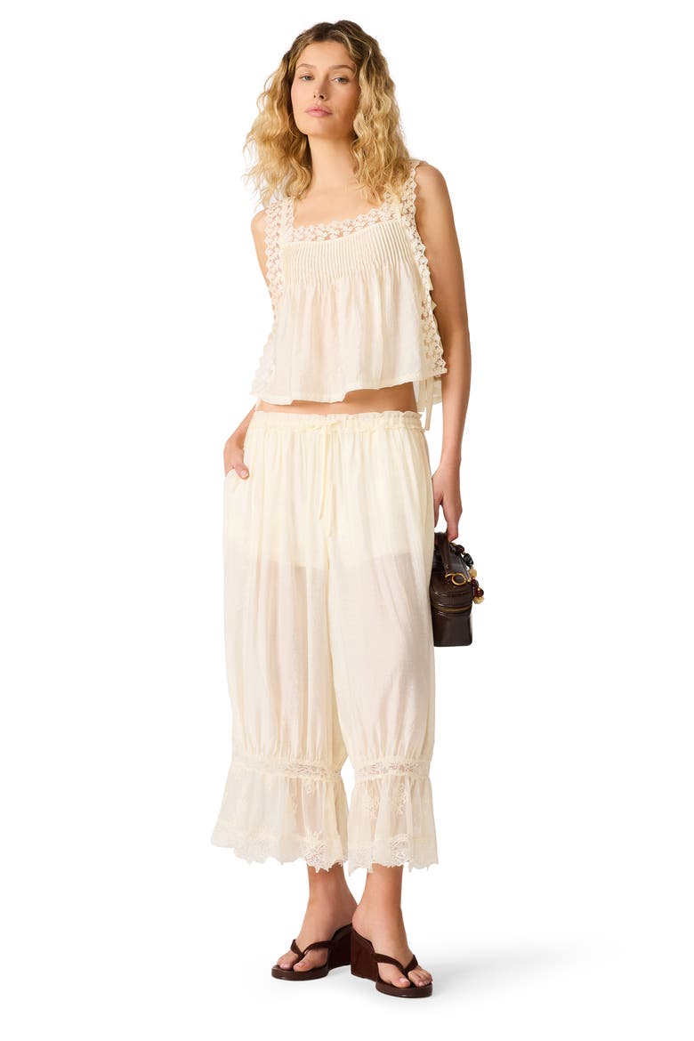 Easten Lace Detail Drawstring Pants, Alternate, color, CREAM