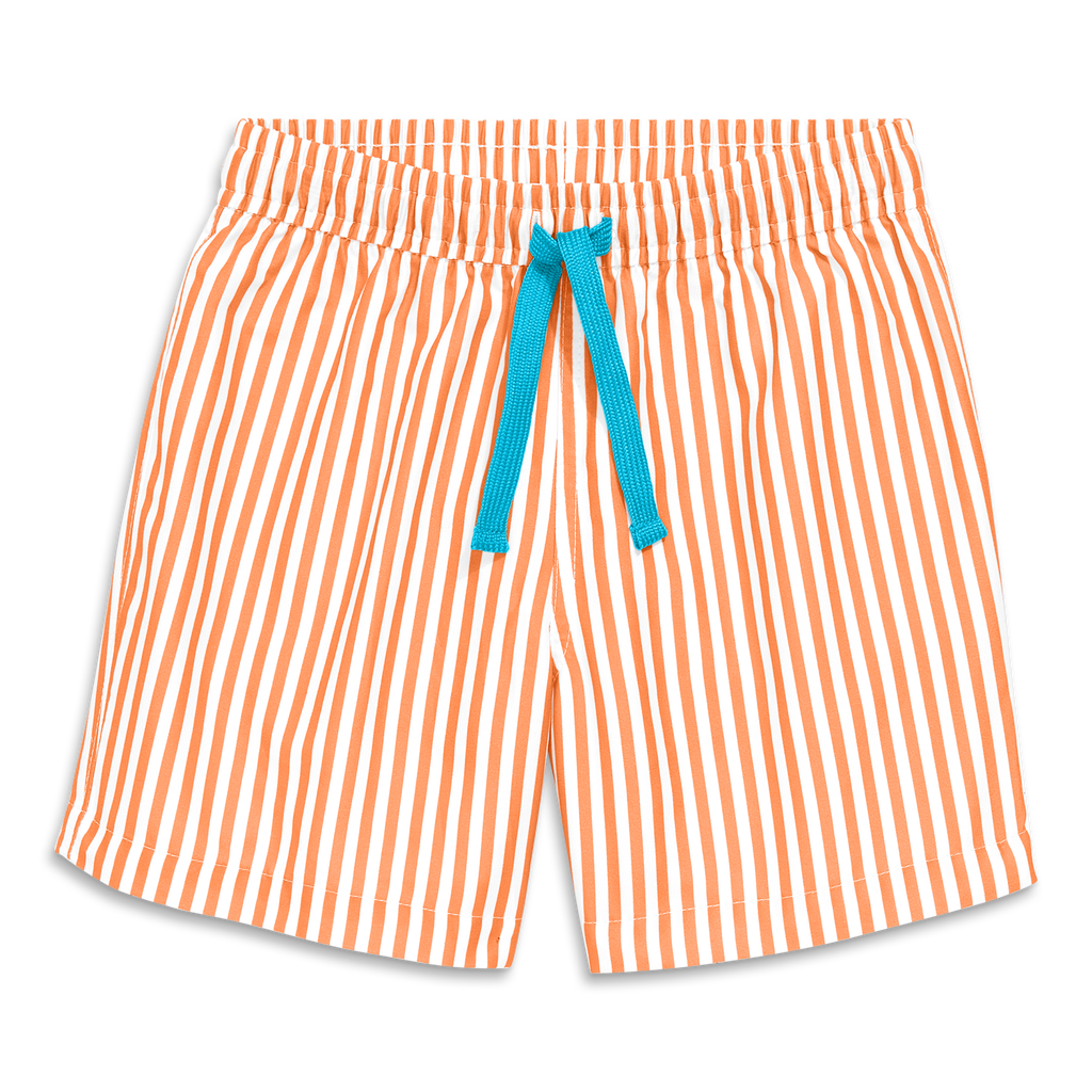Primary Kids Swim Trunk In Stripe In Cantaloupe White Stripe