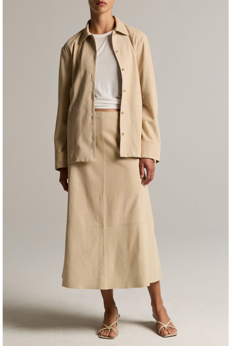 Paneled Suede Skirt, Alternate, color, SAND BEIGE