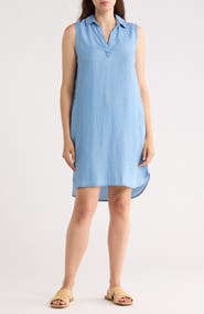 beachlunchlounge Jinni Split Neck Sleeveless Denim Shift Dress
