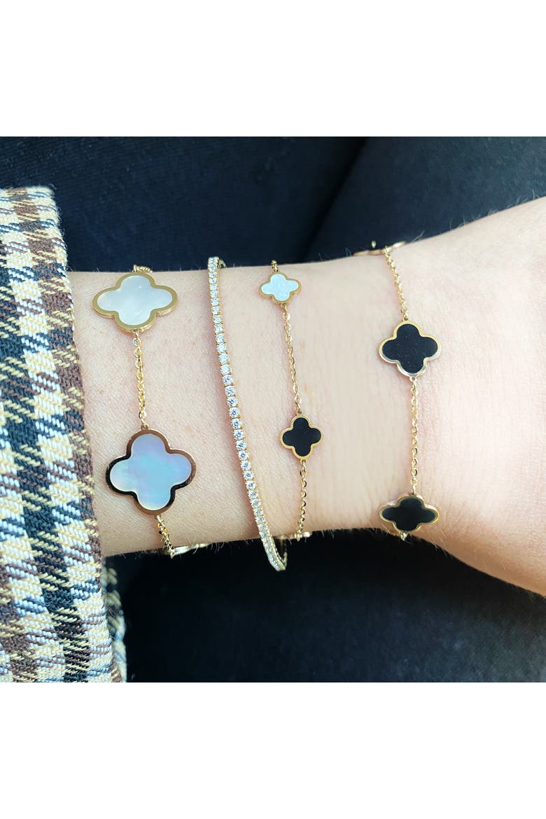 Mini Mother of Pearl and Onyx Mixed Clover Bracelet, Alternate, color, Mother of Pearl and Onyx
