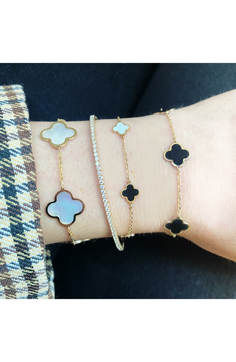The Lovery Fine Jewelry Mini Mother of Pearl and Onyx Mixed Clover Bracelet, Alternate, color, Mother Of Pearl And Onyx