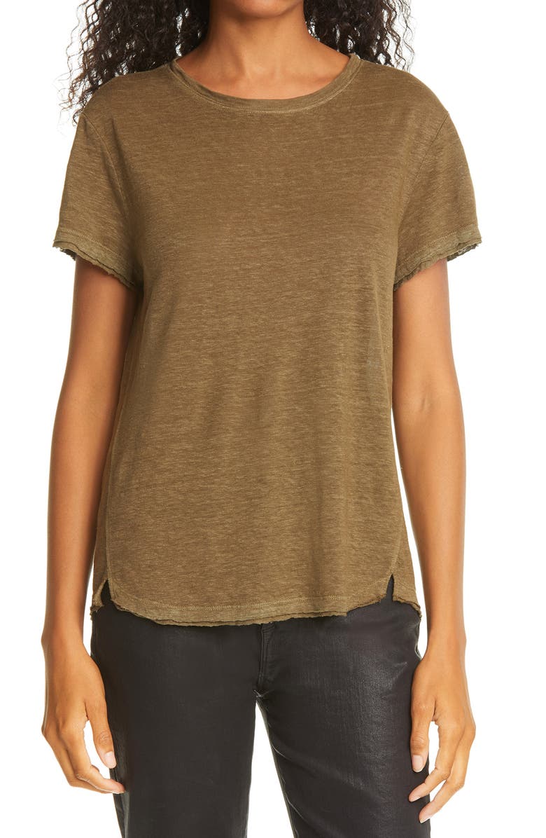 FRAME Easy True Organic Linen T-Shirt, Main, color, Military