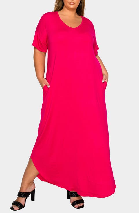 Short Sleeve Jersey Maxi Dress (Plus)