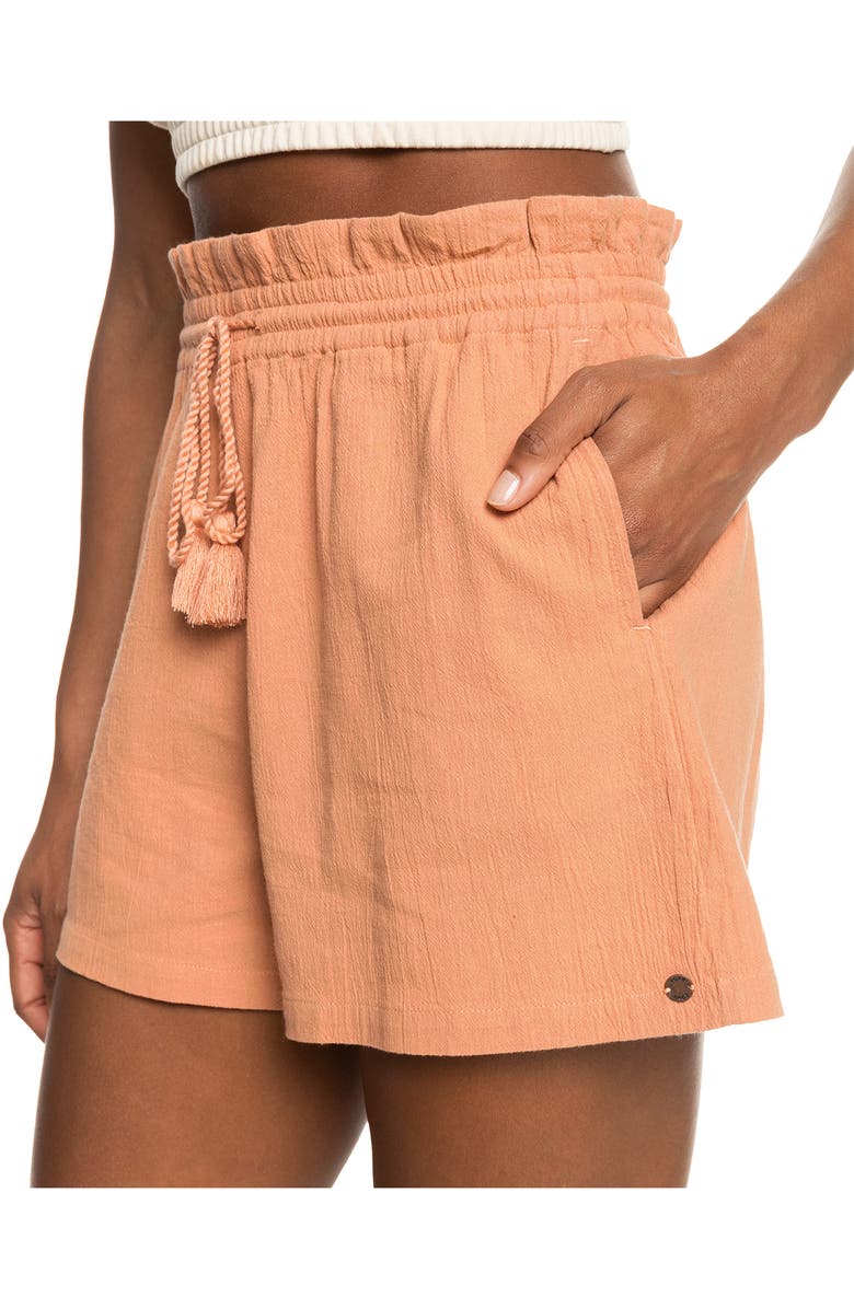 Roxy Sweet Souvenir Cotton Drawstring Shorts, Alternate, color, Cork