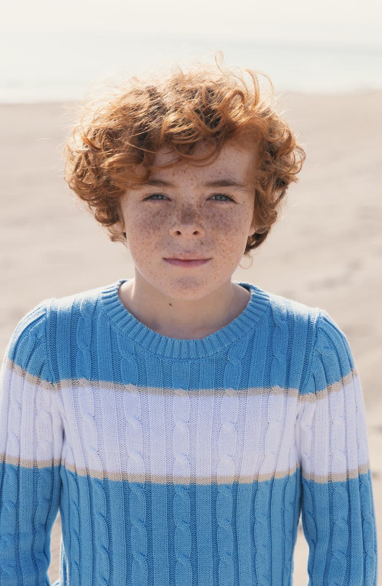 Hope & Henry Kids' Organic Cable Crewneck Pullover Sweater, Alternate, color, Bluebell Stripe