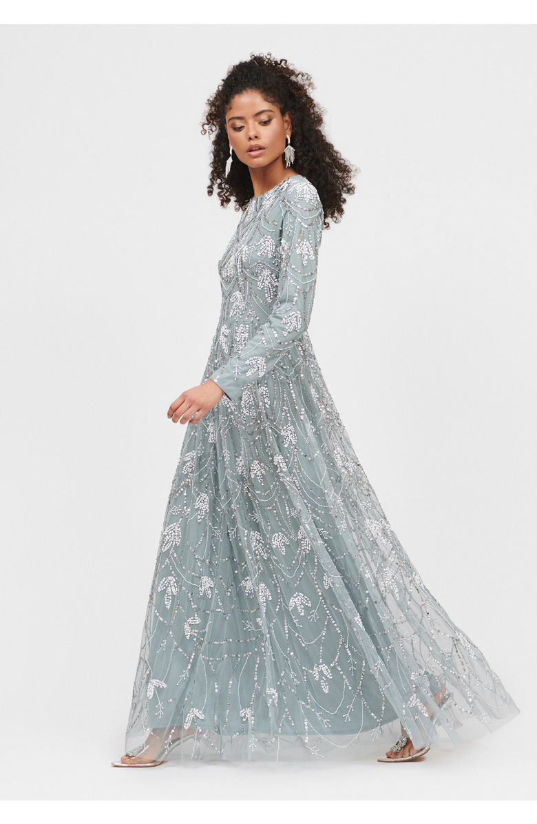 MARYISA Occasion Modest Embellished Sequin Beaded Floral Evening Maxi Dress, Alternate, color, 
