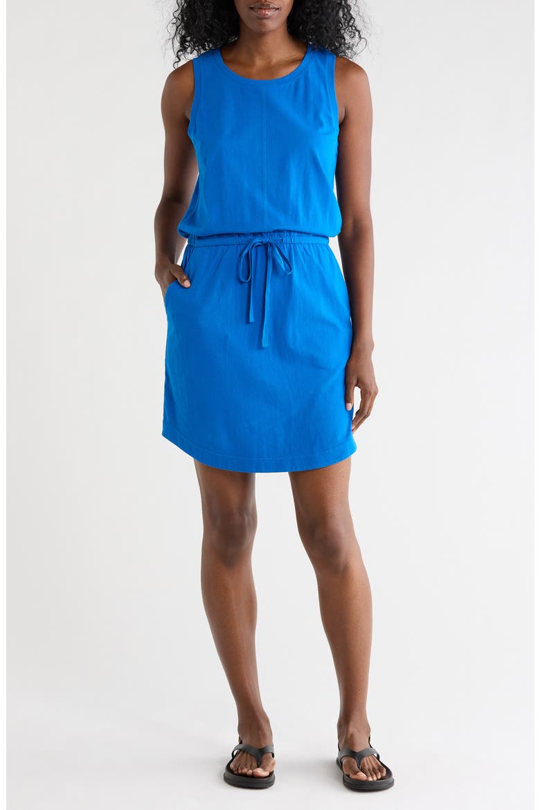 Tie Waist Cotton Shirttail Dress, Main, color, BLUE RACER