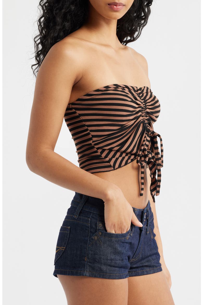 Ria Striped Front Ruched Bandeau Top, Alternate, color, BROWN STRIPE