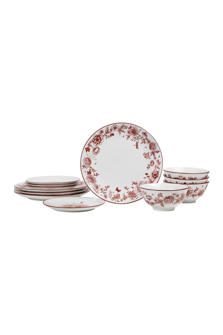 Esme Porcelain 12-Piece Dinnerware Set, Main, color, Red