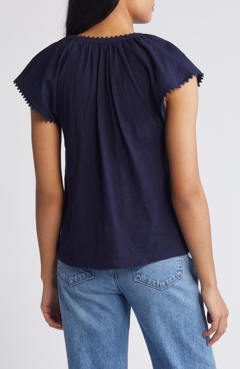Boden Millie Tassel Tie Short Sleeve Cotton Top, Alternate, color, 
