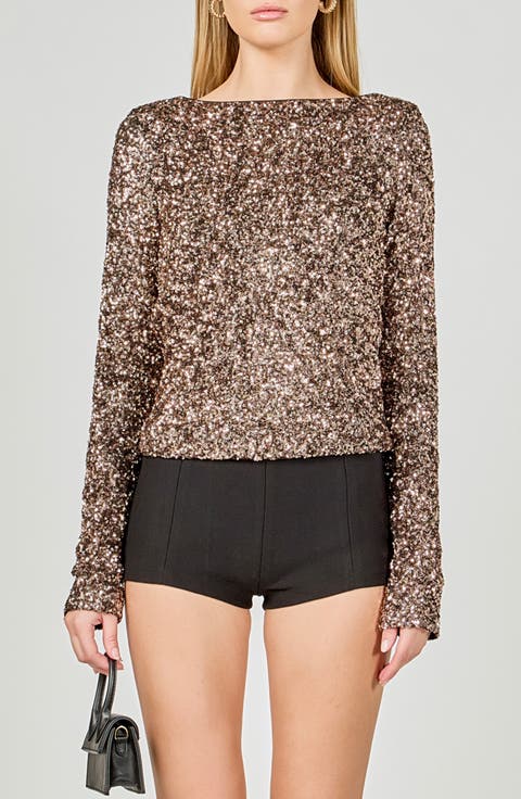 Sequined Long Sleeve Fitted Top