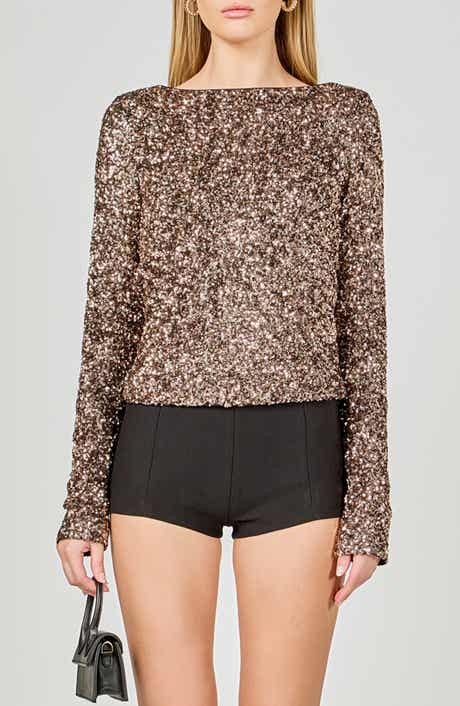 Sequined Long Sleeve Fitted Top