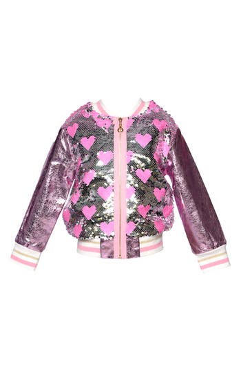 Baby Sara Kids' Heart Sequin Jacket In Pink Multi