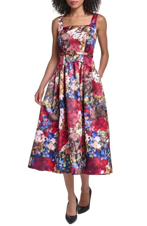 Print Drop Waist Sleeveless Midi Dress